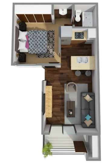 a floor plan of a one bedroom apartment at The Cross Creek Apartments